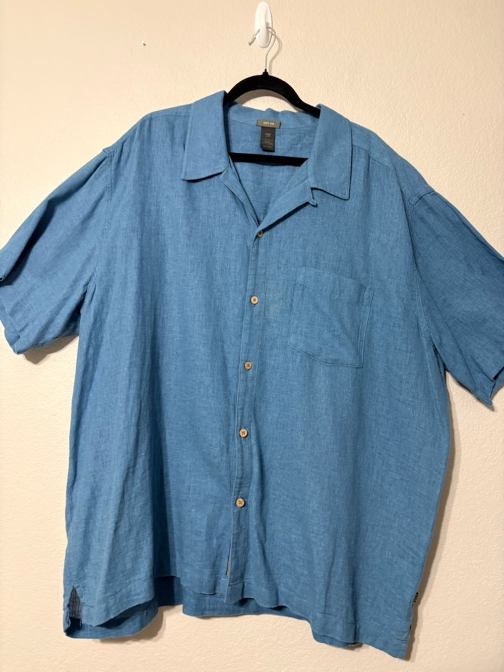 Men's REI Relaxed Marine Blue Hemp Organic Cotton Short Sleeve Camp Shirt XXL